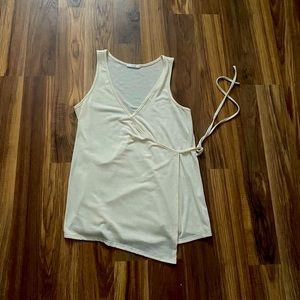 Faux Wrap Blouse in Cream - plunged V neck Tie on Side - no care Tag - size M ?
